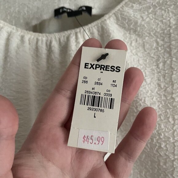 Express Women SZ L Ivory Textured Sleeveless Shoulder Pad Elastic Waist Top NWT - Picture 5 of 7